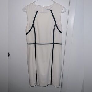 Work Crew neck zipper midi dress White and leather black detailing